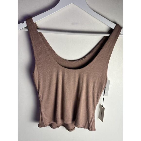Babaton Womens Mauve Ribbed Crop Stretch Scoop Neck Top Capsule Piece Size M - Picture 2 of 8